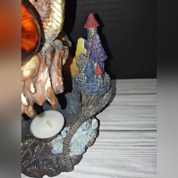 Vintage Red Gold Mythical Fantasy Perched Dragon Castle Tea Light Candle Holder - Picture 7 of 12